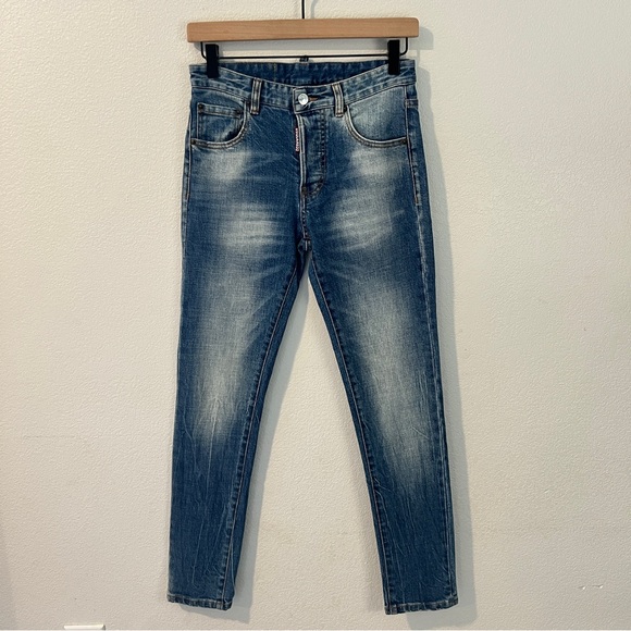 DSQUARED2 Slim Fit Skater Jean Blue Vintage Fade Button Fly‎ Stretch Size 34